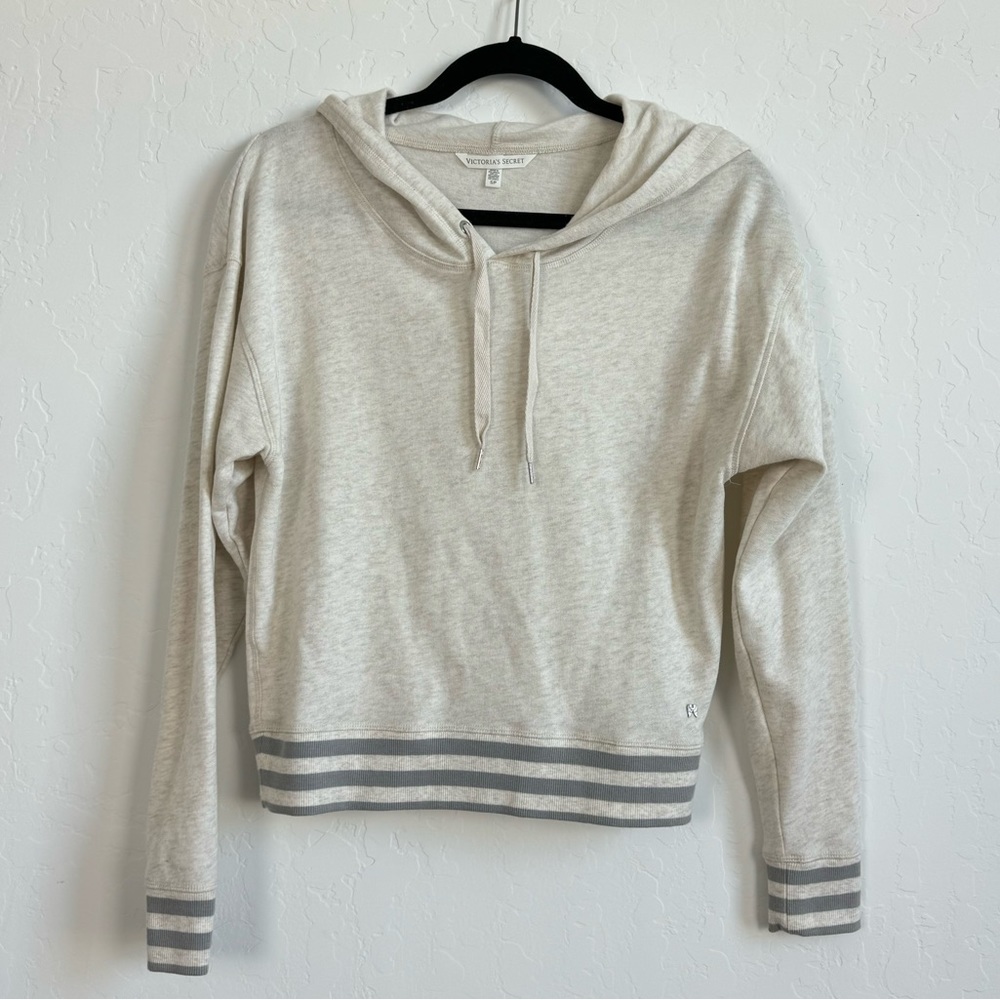 Victoria's Secret Cream Cropped Hoodie with Striped Band
